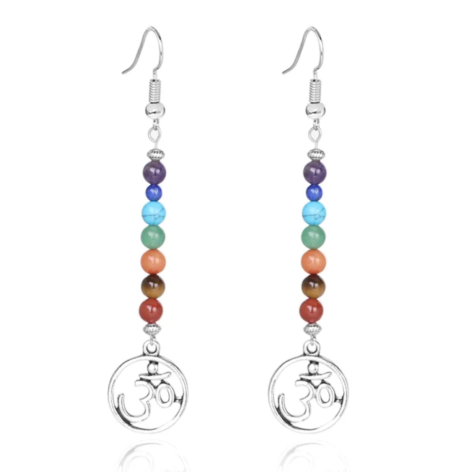 

2020 New Nature Stone Silver Trendy Fashion Yoga Drop 7 Seven Chakra Beads Hook Earrings Women Jewelry