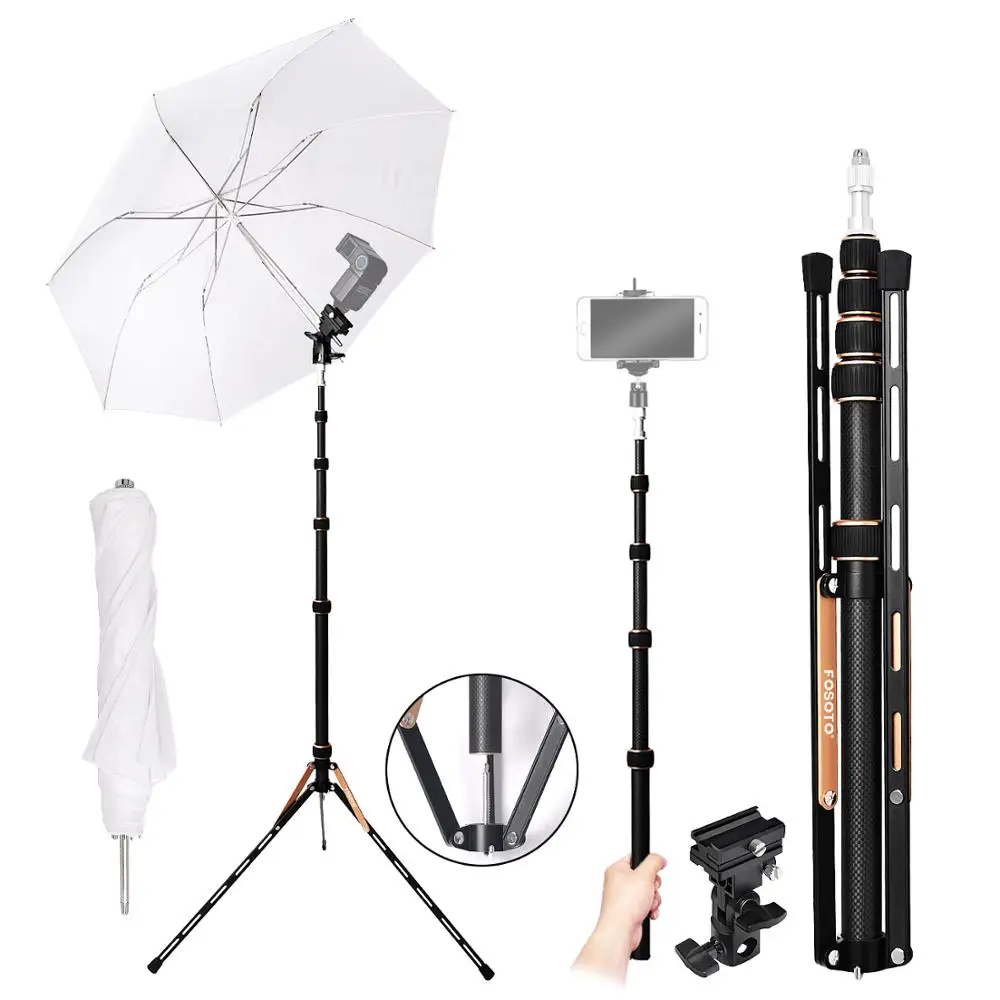 

FOSOTO FT-220 Carbon Fiber Led Light Tripod Stand Head Softbox & Umbrella Flash Reflector For Photo Studio Photographic Lighting