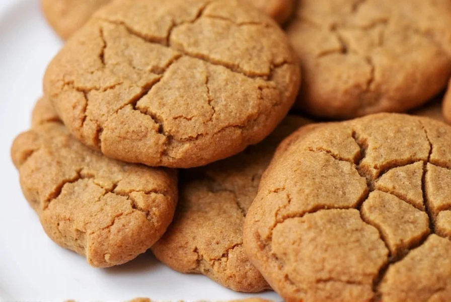 Close-up of soft, chewy ginger cookies with cracked tops on a white plate, showing perfect texture and golden brown color
