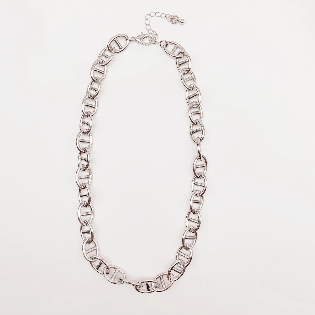 

Hot Sale Rhodium 16 Inches Handmade 8 Shape Metal Chain Necklace with Extension