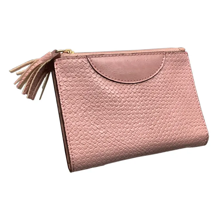 

Retail high quality customizable PU leather Button Pendant short Wallet, Pink