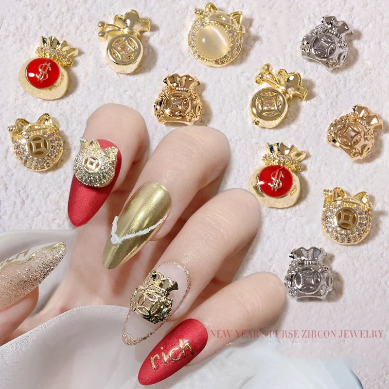 

Paso Sico 2022 New Year Money Bag Zircon Nail Art Supplies Dollar Sign Celebrity Luxury Nail Art Charms for Decoration