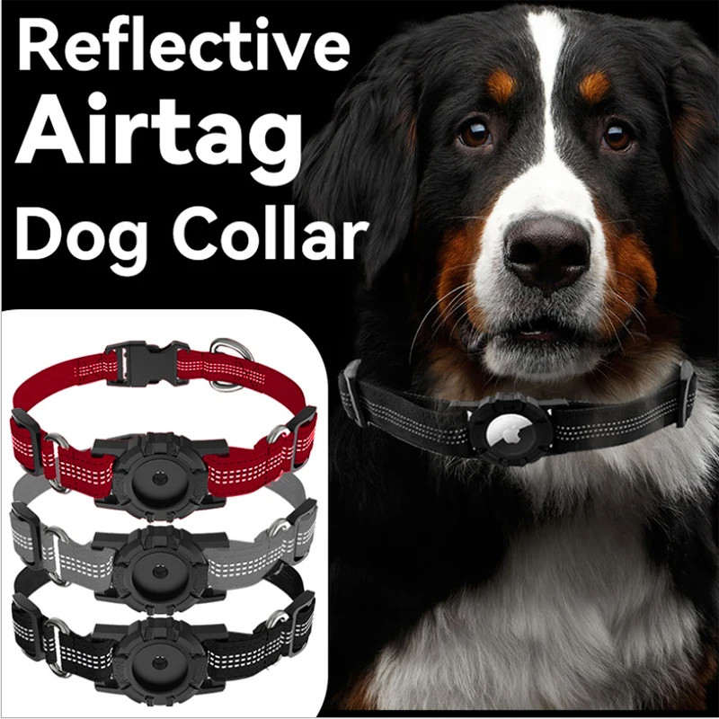 

Nylon Reflective Dog Collar with Anti-Lost Air Tag Holder Case Durable Airtag Pet Collar
