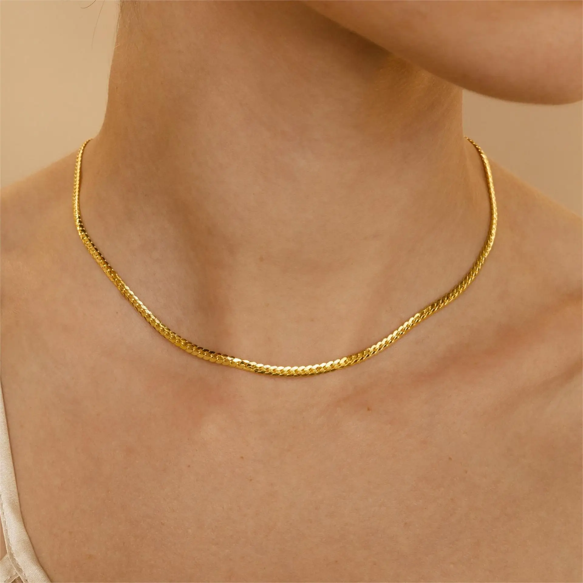

18K Solid Gold Plated Simple Thin Snake Chain Women Jewelry Men Gift Business Party Wedding Necklace