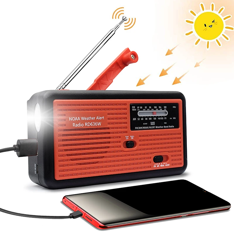 

Portable Outdoor Power Supply Hand Emergency Crank Radio, Useful Power Emergency Weather Alert Radio, Red/orange