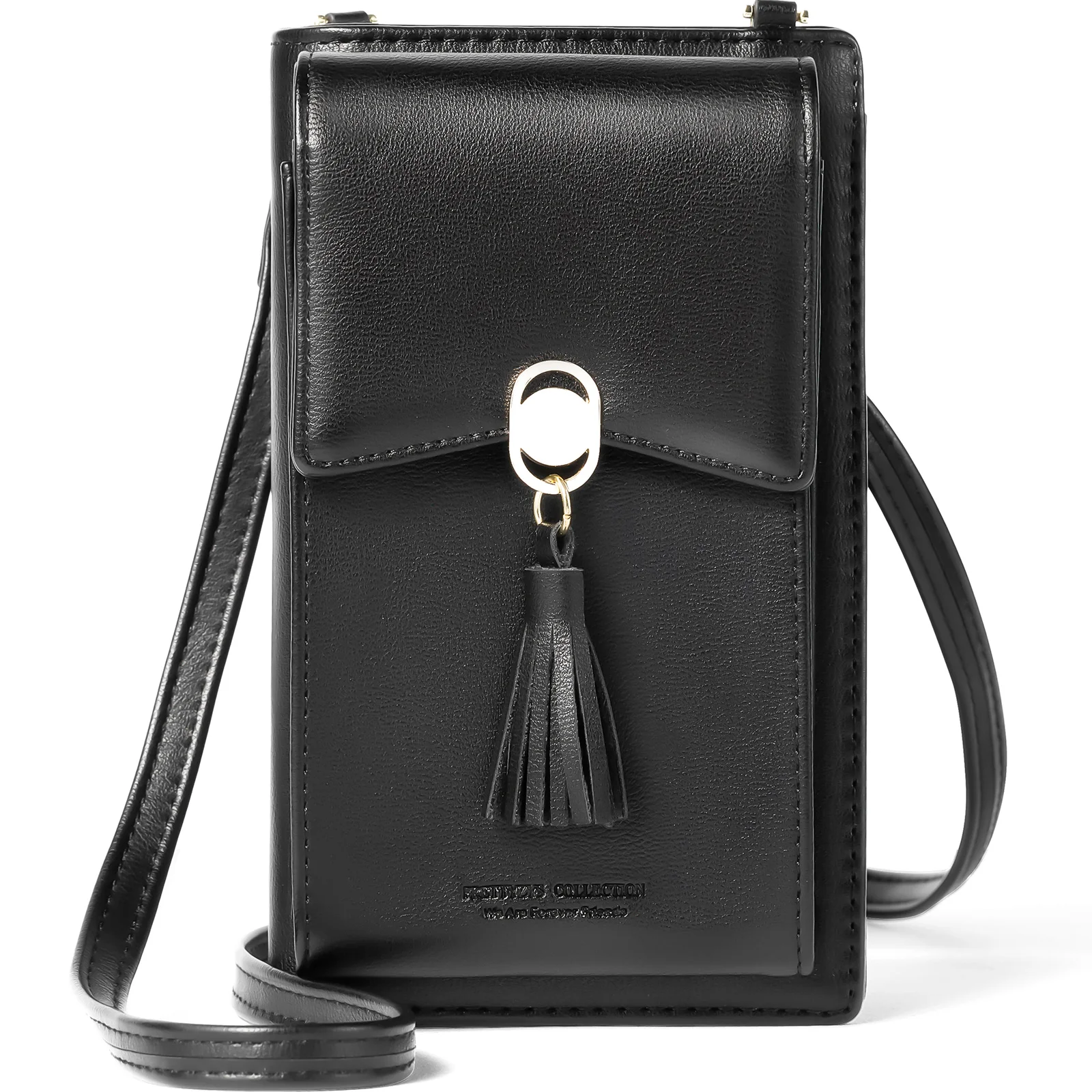 

Waterproof diagonal wallet purse cell phone bag black PU fine grain crossbody mobile phone bag, Black, oem