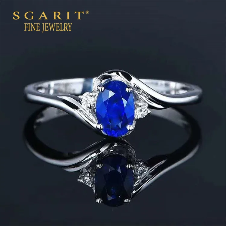 

SGARIT hot sale delicate 18k gold gemstone jewelry women wedding 0.57ct Sri Lanka natural blue sapphire ring