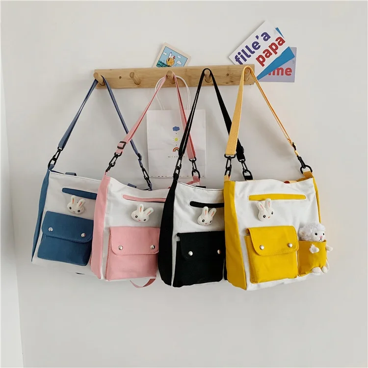 

2022 New Trendy Colorful Women Canvas Messenger Bags Female Bag Cheap Shoulder Bag, Black, yellow, blue, pink