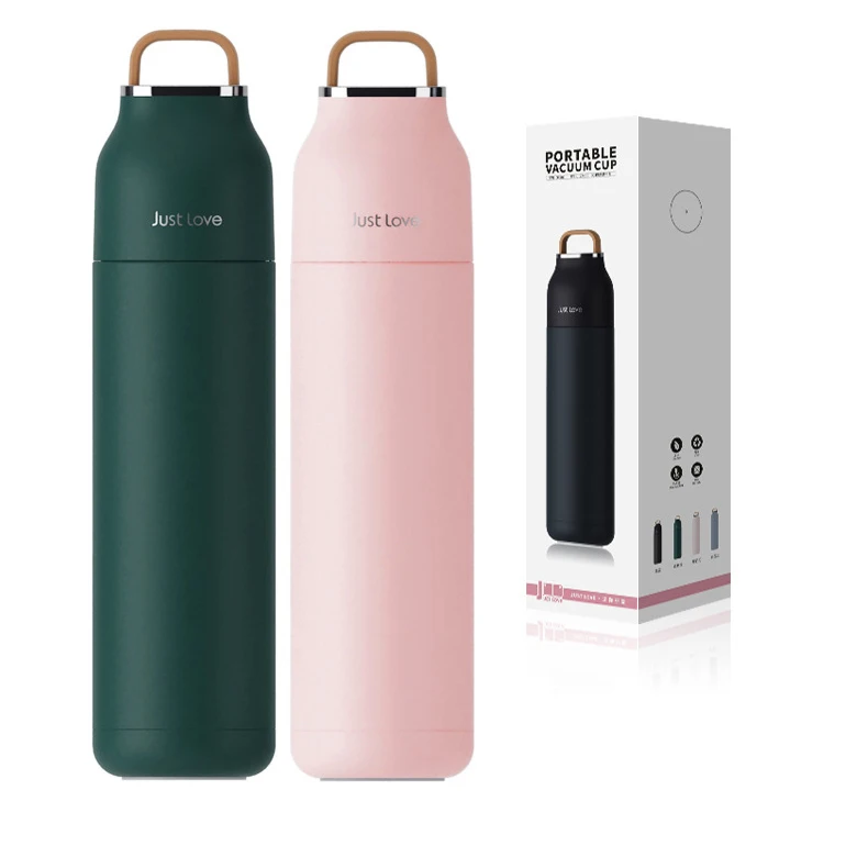 

500ml Double Wall Stainless Steel Vacuum Insulated Water Bottle with handle lid is cup