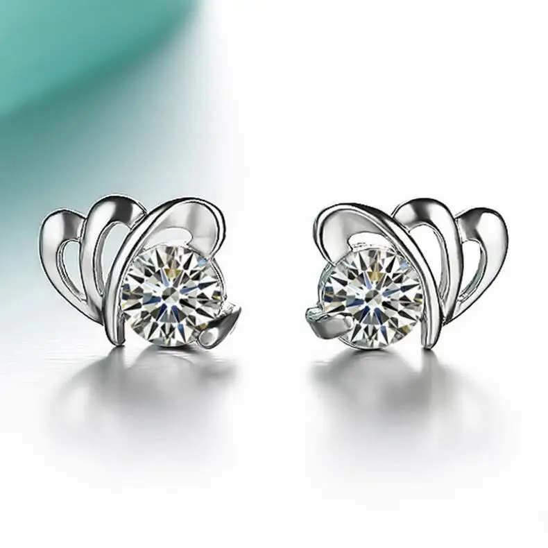 

2019 New Style 925 Sterling Silver Four Leaf Shape Stud Earrings, White