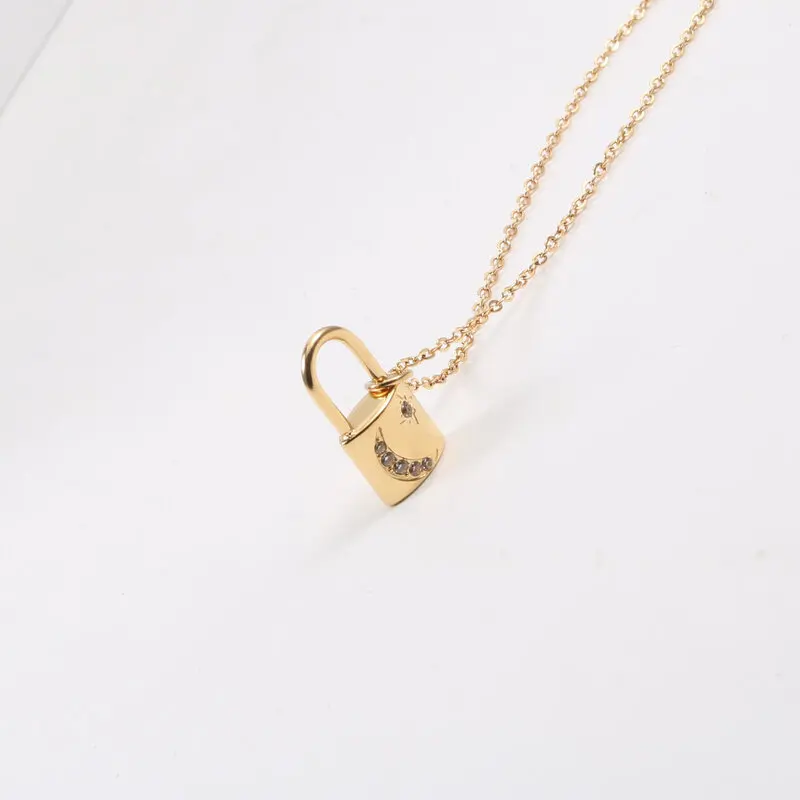 

Joolim Jewelry 18K Gold Plated Waterproof Moon Star Zirconia Padlock Pendant Necklace Stainless Steel Jewelry Wholesale