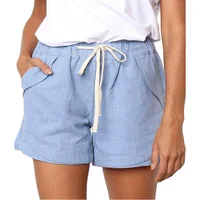 

New in stock Womens Summer Drawstring High Waist Linen Shorts