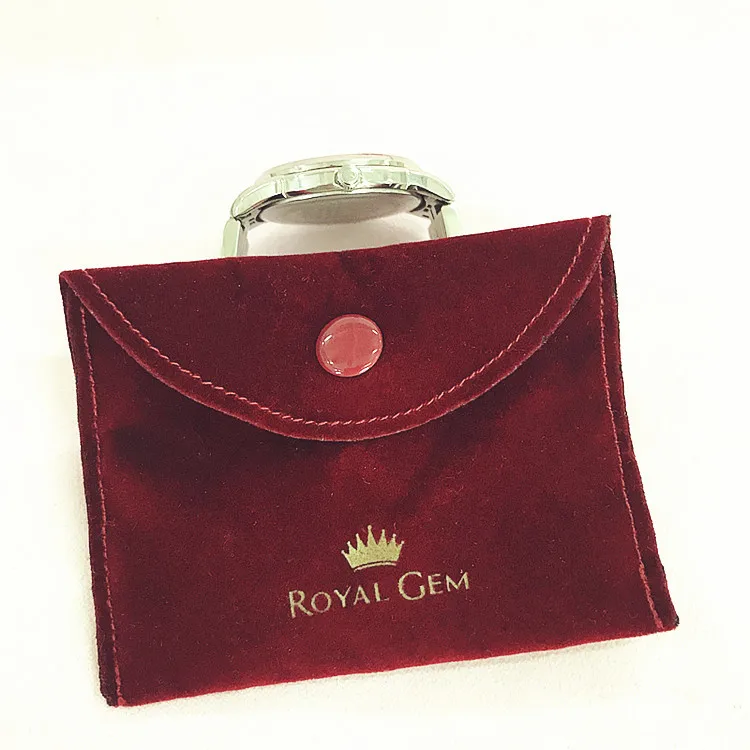 

Luxury Custom Print Gold Logo Double Fleece Suede Velvet For Mini Coin Purse Gift Envelop Pouches Jewelry Bag With Button, Customized color