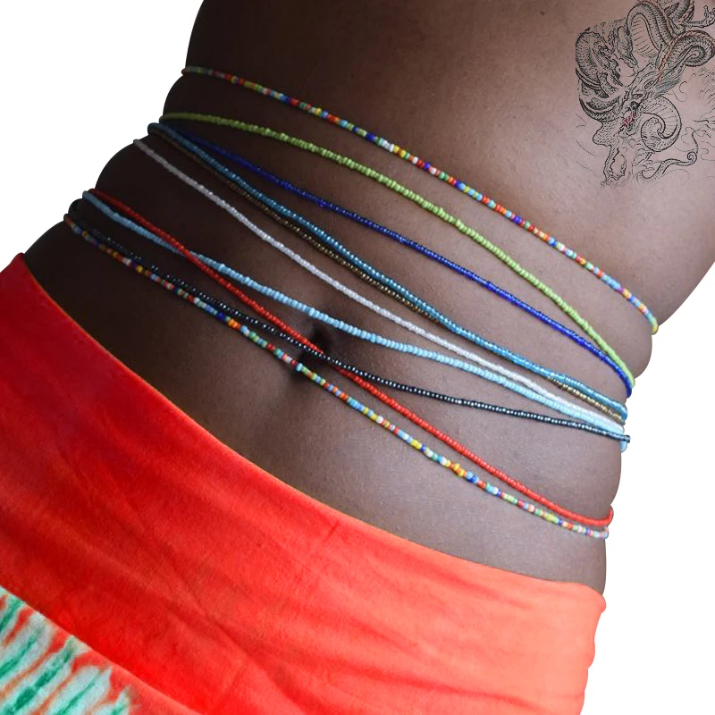 

Bohemian Body Jewelry Elastic Colorful Rice seed Belly Waist Chain beads for women, Picture