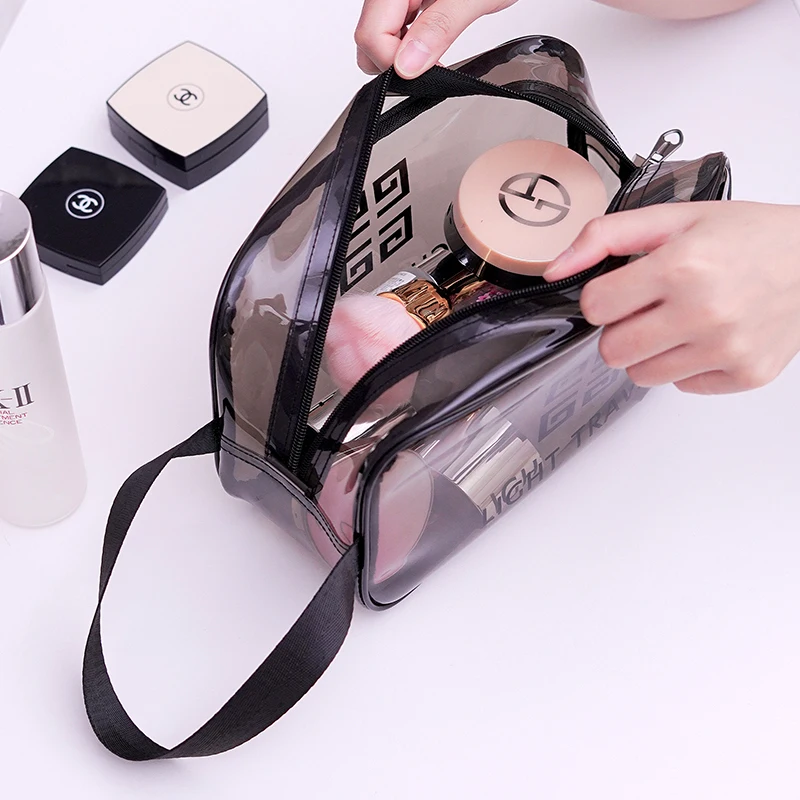 

Large capacity transparent PVC cosmetic bag travel portable toiletry bag waterproof cosmetic storage bag can be customized LOGO, Gray ,see through ,brown