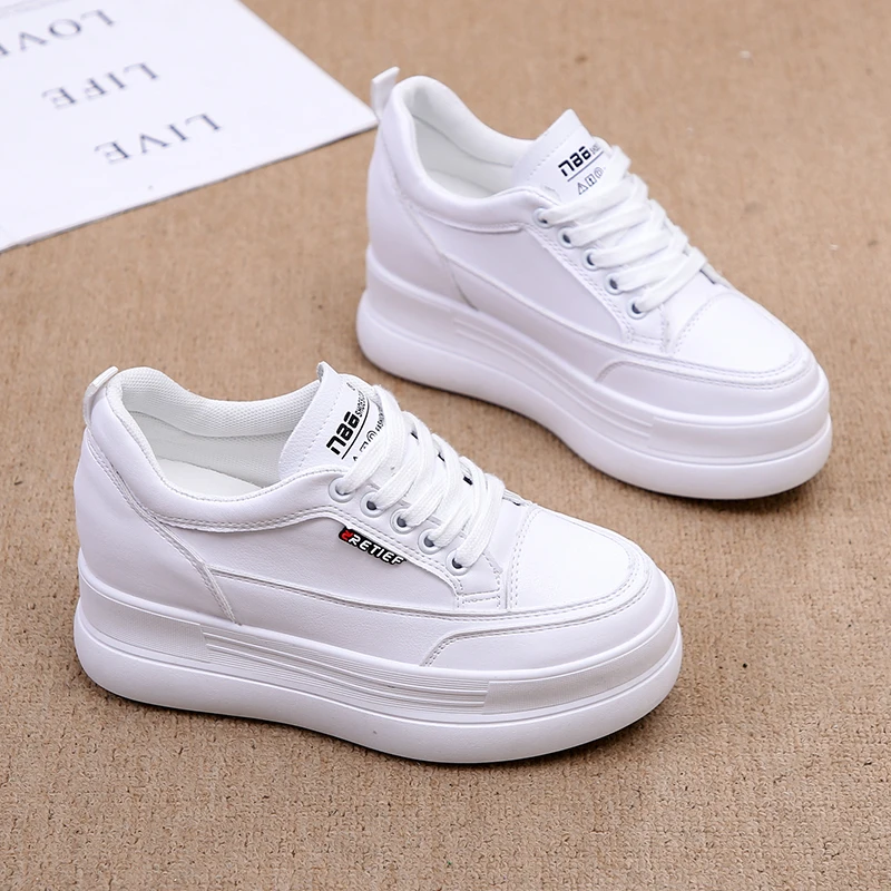 
2019 latest breathable sneaker footwear height increasing casual women pu shoes 