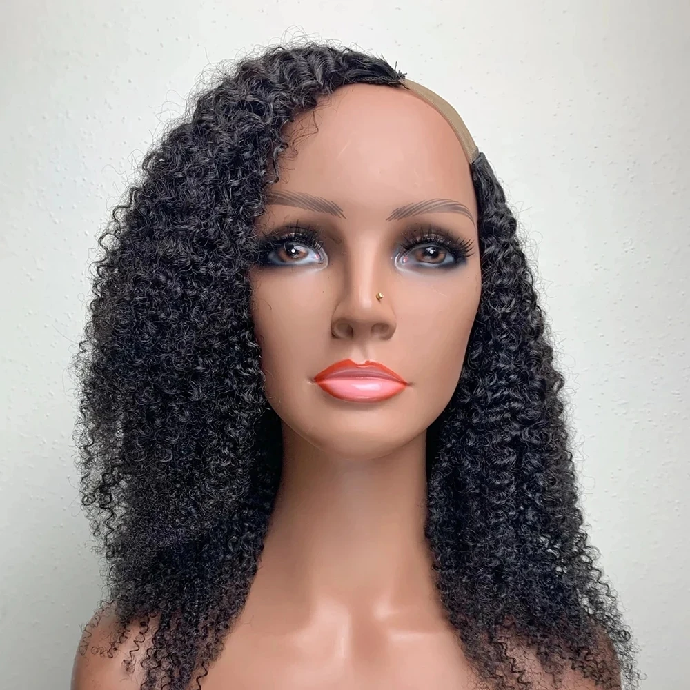 

Afro Kinky Curly U Part Wig Human Hair Brazilian Virgin V Shape Wig 4b 4c Kinky Coily Human Hair Wig For Black Woman 250Density, Natural color lace wig