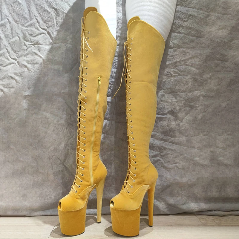 Suede Fashion Pole Dance Women's Boots 20cm Ultra High Heel Platform Boots Lace up Gothic Large Size Fine Heel Over Knee Boots
