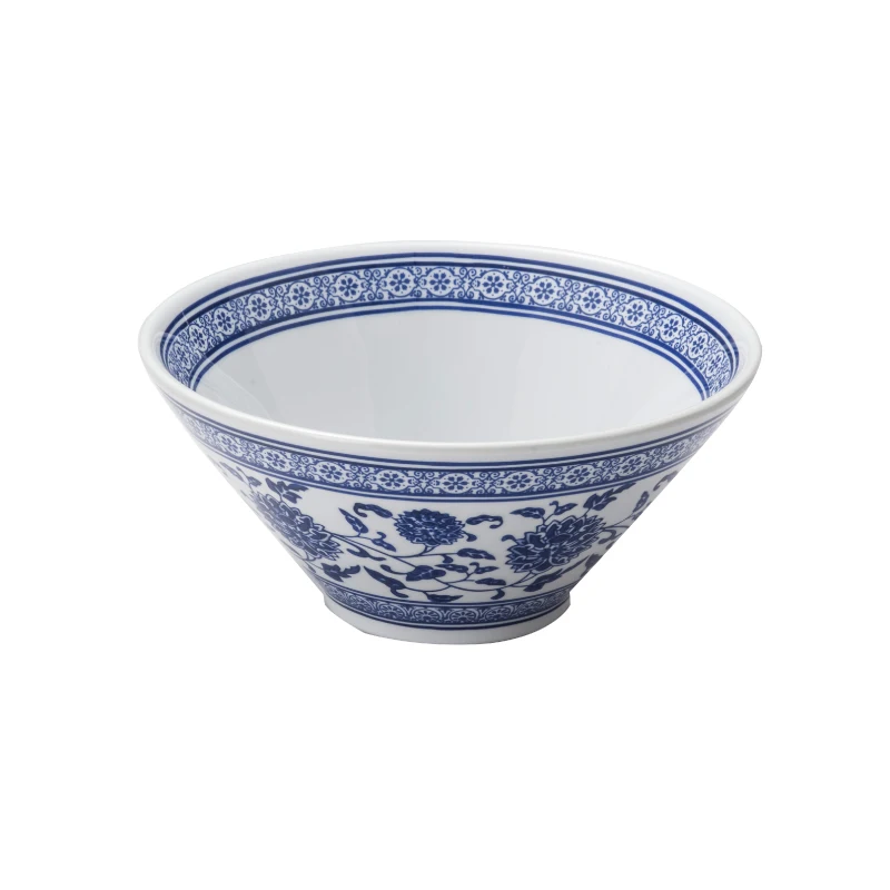 

2021 highly rate 8 inch chinese blue and white traditional melamine round bowl for restaurant, Multicolor