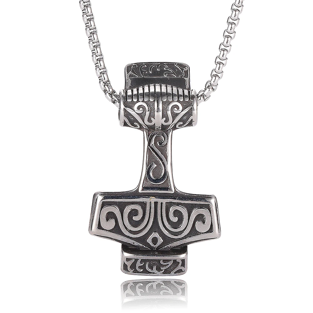 

Stainless Steel Thor Hammer Mjolnir and Norse Viking Wolf Black Pendant cool style for Men//, Picture shows