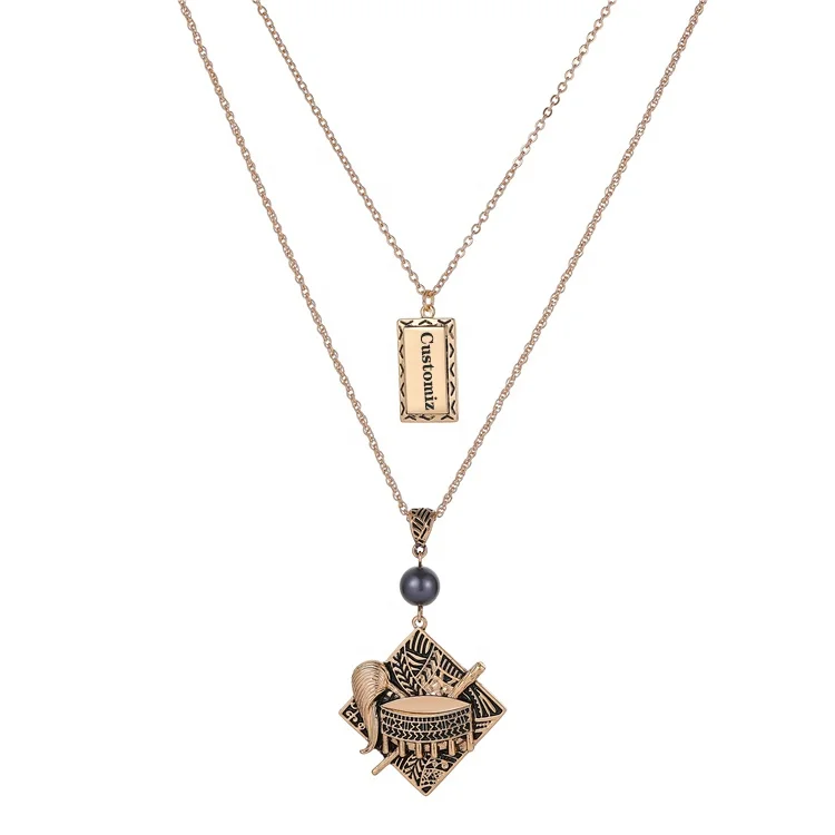 

Jewelry Cross Sublimation Square Double Gold Plated Women Chain Jewelry Necklace Hawaiian Custom Necklace, Golden