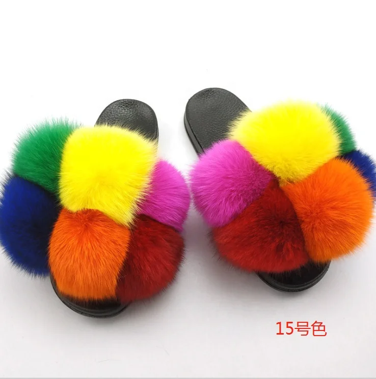 

LE SLIDES Colorful Fluffy Fur Furry Fur Slippers Open Toe Slide Slipper Plush Faux Fur Slippers For Women, 23 colors