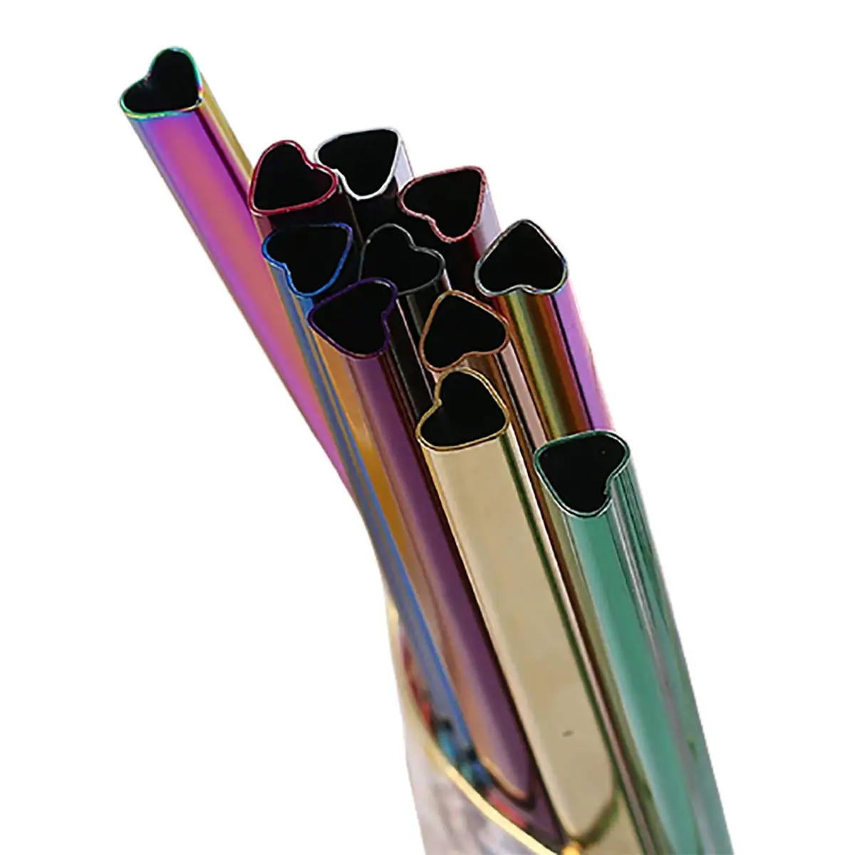 

New Arrivals Heart Straw Stainless Steel Reusable Drinking Straws Eco Friendly Straw Brush, Silver/gold/rose gold/rainbow/black/purple/blue