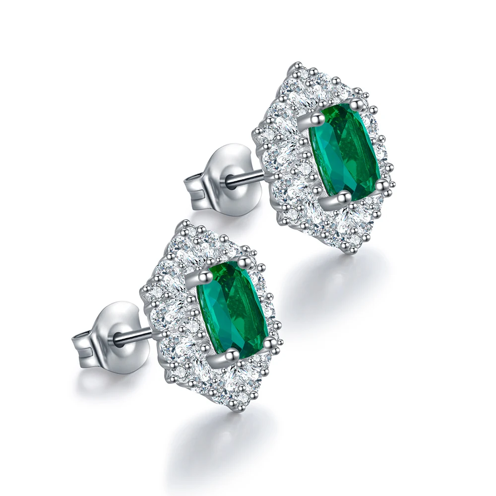 

Anster 2021 New Arrival lab grown emerald 925 Sterling Silver Jewelry Earrings Emerald Green Stone Stud Earrings for Girls