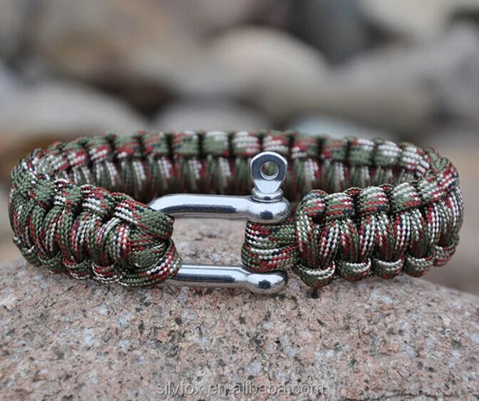 七核伞绳编织生存合金 u 扣逃生紧急伞绳手镯救生手镯