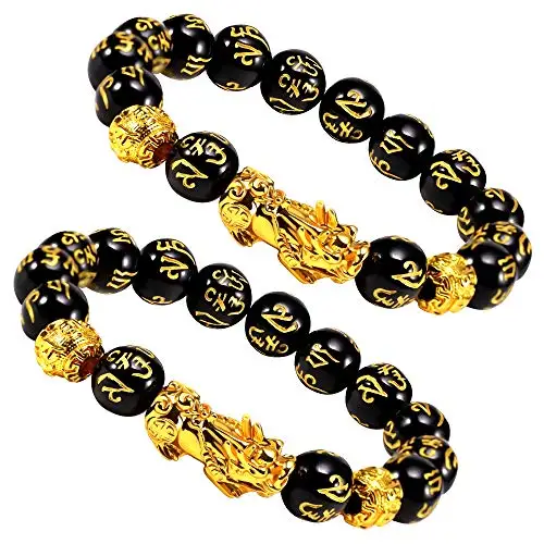 

Lucky Bead Bracelet Black Pi Xiu Bracelet Feng Shui Obsidian Wealth Gold Bracelet for Women Men