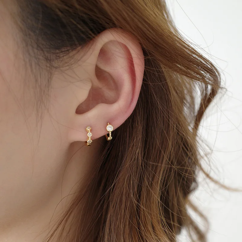 

INS design jewelry 14k Gold filled Dainty Cz Huggie Geometric Hoop Earrings 925 Sterlings Silver Tiny Hoop Earings