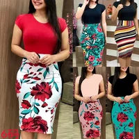 

Law price Amazon hot sales plus size Casual dresses 2020 india fashion Short Sleeve splice Floral Printed short skirt for ladies
