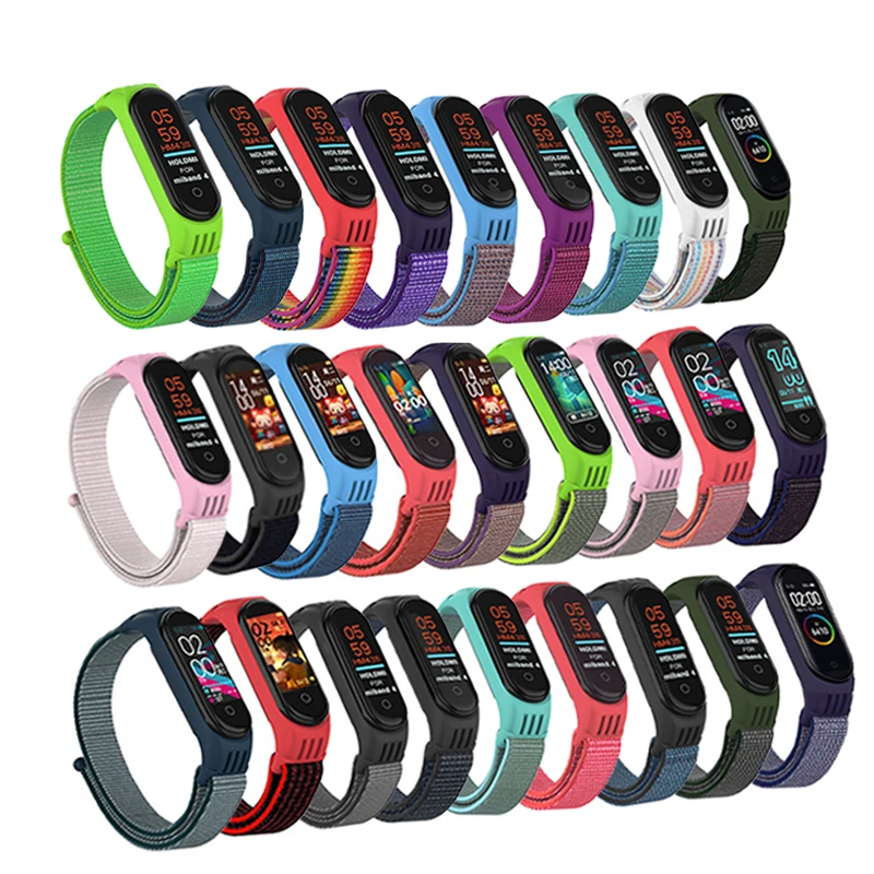 

BOORUI Canvas strap miband 5 nylon woven loop wrist band for xiaomi mi band 5 4 3 accessories, Rainbow,lavender purple,apple green,pearl pink,rainbow line,etc.