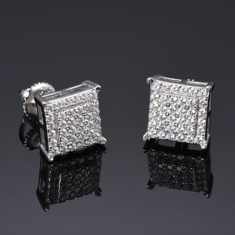 

New arrival factory wholesale 925 sterling silver moissanite men women hip hop earring zircon diamond classical studs, White gold/ yellow gold/ custom