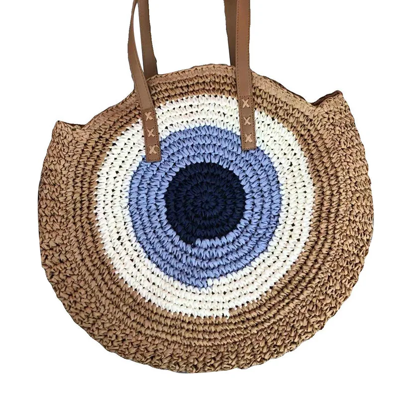 

Fashion Handmade New Simple Round Shoulder Straw Bag Woven Beach Bohemian Female Hand Bags Casual Tote Bag, Customized color