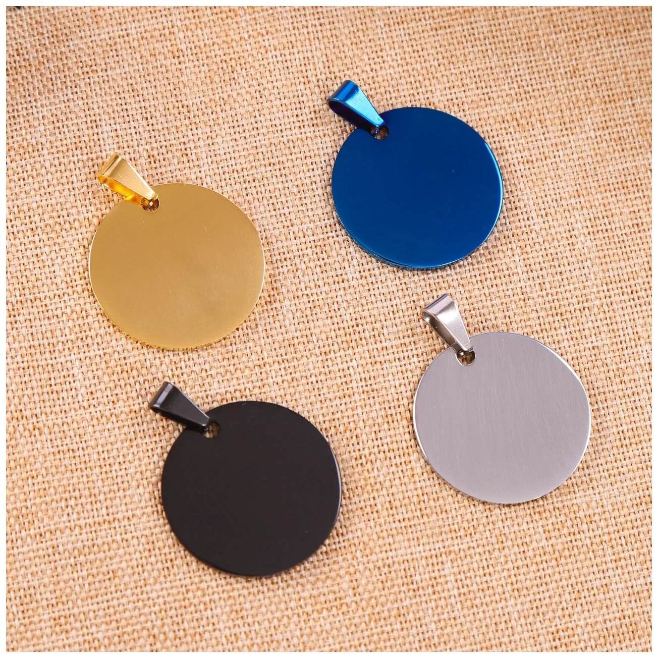 

4 Colors Engraved By Your Own Quality Necklace Jewelry Stainless Steel Name Blank Round Dog Tags Pendant, Steel,gold,blue,black