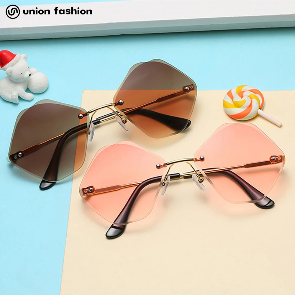 

New Product Custom Logo Metal Rimless Lip Shape Kids Sunglasses for Boy and Girls, 7 colors