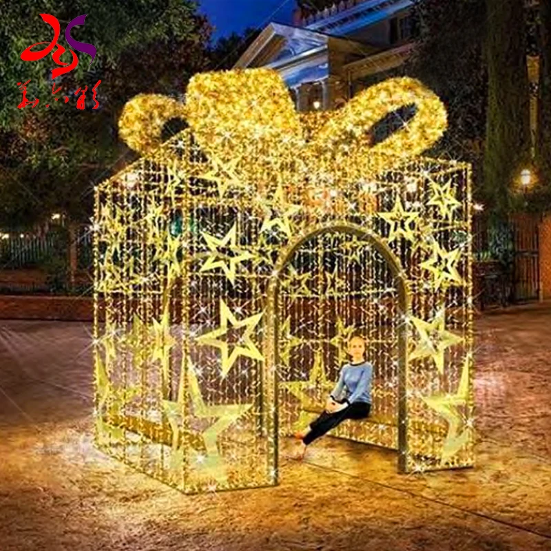 Huayicai 2020 Newest Outdoor Giant LED Christmas decoration Large 3D Gift Box Motif Lights