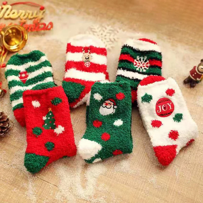 

Ladies thickened embroidered coral wool Christmas floor socks 2021, 6 colors