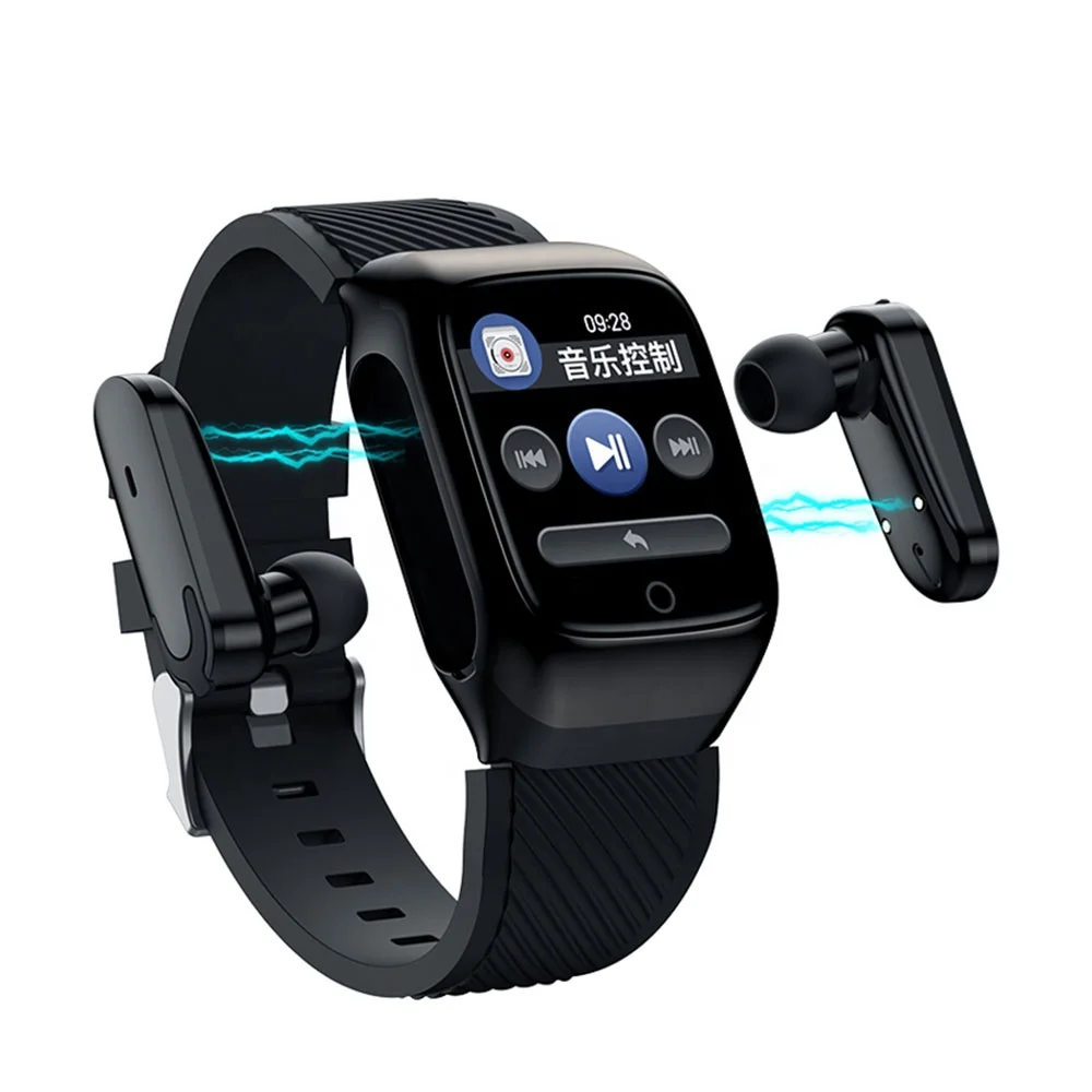 

Panther In-Ear Headset Waterproof Sports Bluetooth Wireless Earphones 2 In 1 wearable Devices Smart Watch With Earbuds Earphone, Black