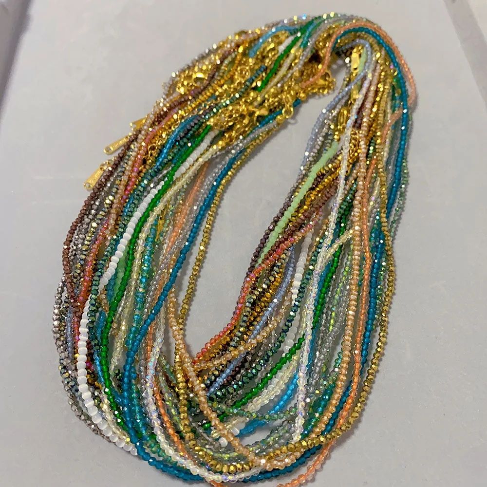 

Sparkly Colorful Crystal Beaded Necklace Blue Green White Multicolor Clavicle Chain Choker For Women