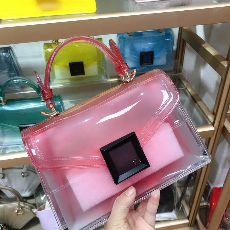 

2021 New Popular Transparent Pvc Jelly Candy Tote Bag Women Purse And Handbags, 13 color options