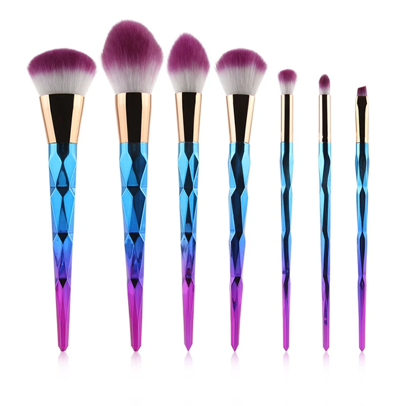 

Private Label 7pcs Nylon Hair Makeup Brush Set For Foundation Powder Blush Eyeliner Eyeshadow, Rose gold / blue