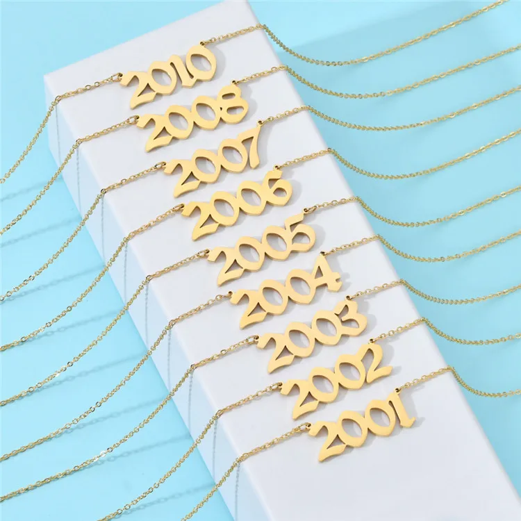 

Wholesale Personalized Gold Plated Number Pendant Necklace Birth Year Necklace