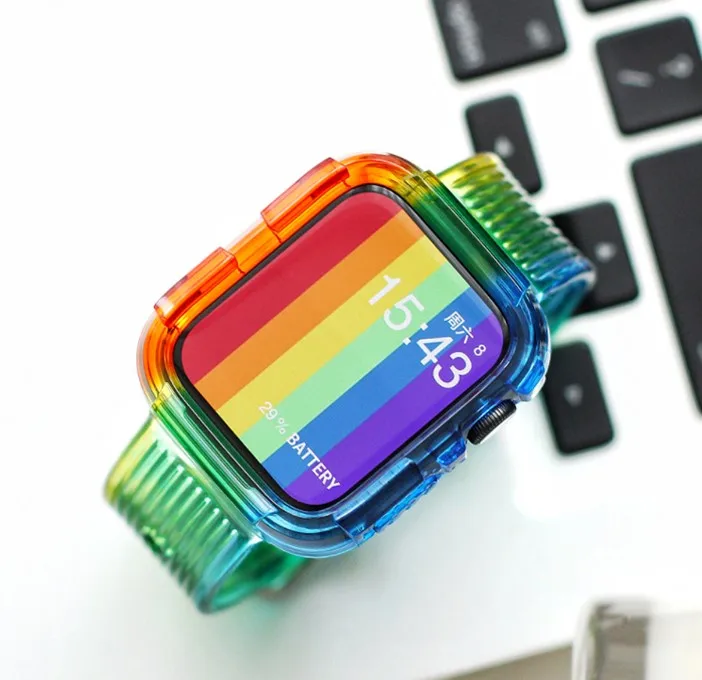 

Fashion Rainbow Sports Watch Strap For Apple Watch Band 38-40mm/42-44mm TPU watchband for iwatch Replacement Watch Band