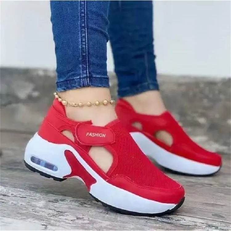 

Ladies Platform Sports Shoes Casual Black Running Shoe Breathable Hollow Mesh Sneaker Comfortable Sole Women's Platform Sneakers, Custom color