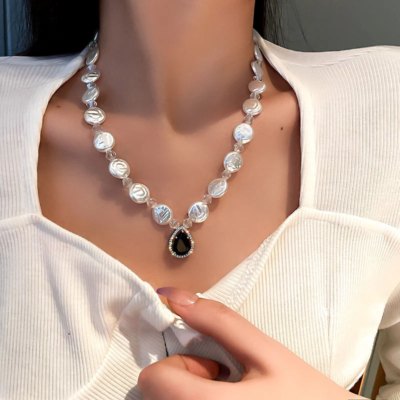 

fashion trendy water drop crystal pearl necklac with pendant