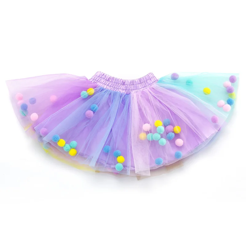 

Cute colorful pom pom tutu skirt for girl boutique kids skirt elastic waist girls princess dress, As pictures