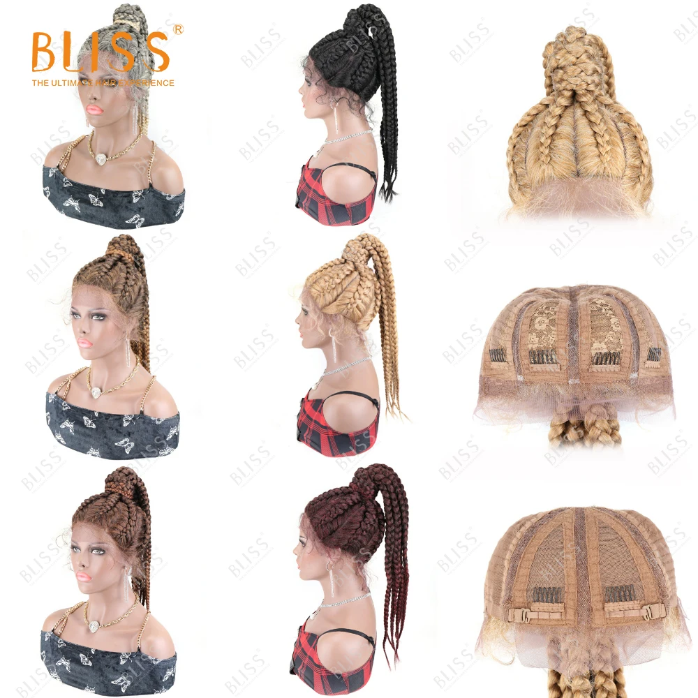 

Bliss Synthetic Hair Wigs Box Braids Lace Wig Perruque Tresse Long Synthetic Ponytail Box Braided Lace Wig For Black Women