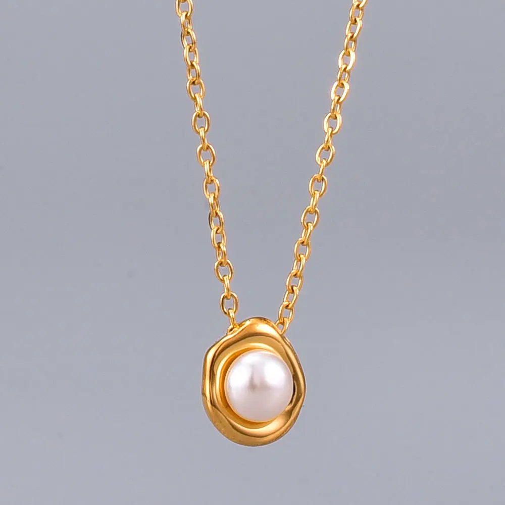 

Fashion Real 18K Gold Plated Titanium Steel Choker Necklace Elegant Ins Round Baroque Pearl Necklace for Women Party Jewelry